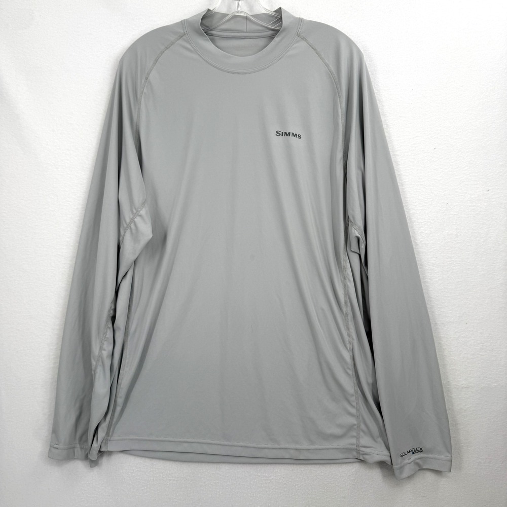 Simms SolarFlex Shirt XL Gray UPF 50 Crewneck Performance Stretch Lightweight